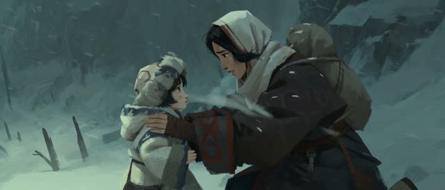 Style: STOP-MOTION ANIMATION — stepped, frame-by-frame motion brought to a HAND-PAINTED 2D look, a moving oil painting, NOT clay, NOT puppets, NOT 3D. True 12 frames per second, ANIMATED ON TWOS: 12 distinct hand-painted drawings per second, each pose held two frames then snapping to the next, never gliding. Constant painterly BOIL — brushstrokes and outlines subtly alive frame to frame. NO smooth interpolation, NO motion blur, NO morphing, real frame-by-frame animation not AI slop. Style from <