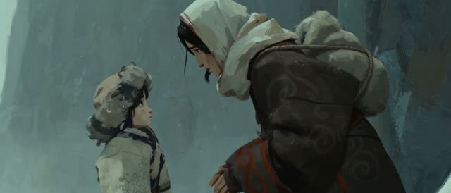 Style: STOP-MOTION ANIMATION — stepped, frame-by-frame motion brought to a HAND-PAINTED 2D look, a moving oil painting, NOT clay, NOT puppets, NOT 3D. True 12 frames per second, ANIMATED ON TWOS: 12 distinct hand-painted drawings per second, each pose held two frames then snapping to the next, never gliding. Constant painterly BOIL — brushstrokes and outlines subtly alive frame to frame. NO smooth interpolation, NO motion blur, NO morphing, real frame-by-frame animation not AI slop. Style from <