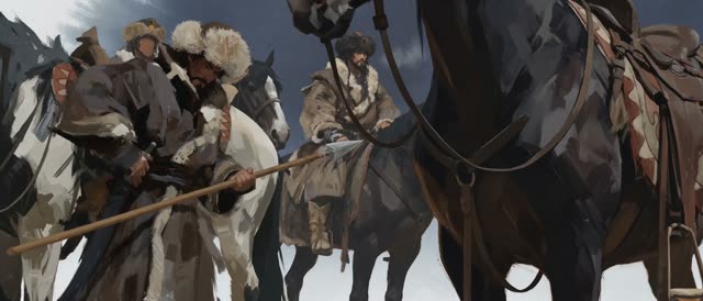 Style: 8K IMAX, traditional hand-drawn 2D animation, animated on twos at 12 frames per second — each drawing held for two frames then replaced, choppy stepped motion cadence, visible pose-to-pose timing, distinct keyframe drawings with no smooth in-between interpolation, hand-painted oil-brush texture on every drawing, brushstrokes shifting and redrawn from frame to frame, line jitter and boil between frames. No 3D render, no game engine, no CGI smoothness. The 12 principles of animation through